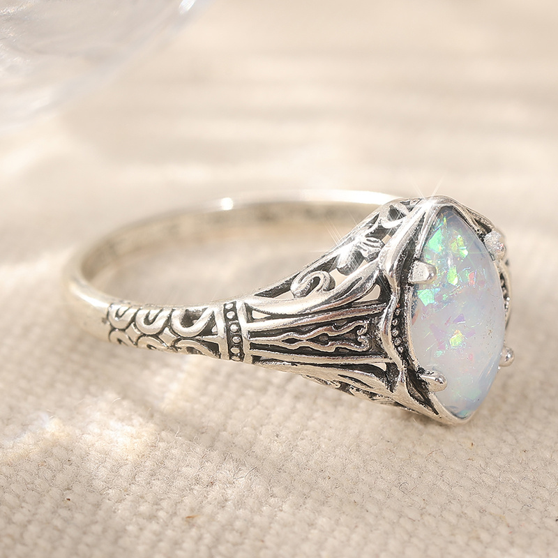 Women's Vintage Marquise Cut Synthetic Opal Solitaire Ring